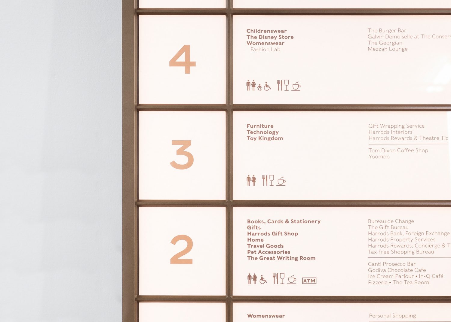 Harrods, internally illuminated sign design. Retail