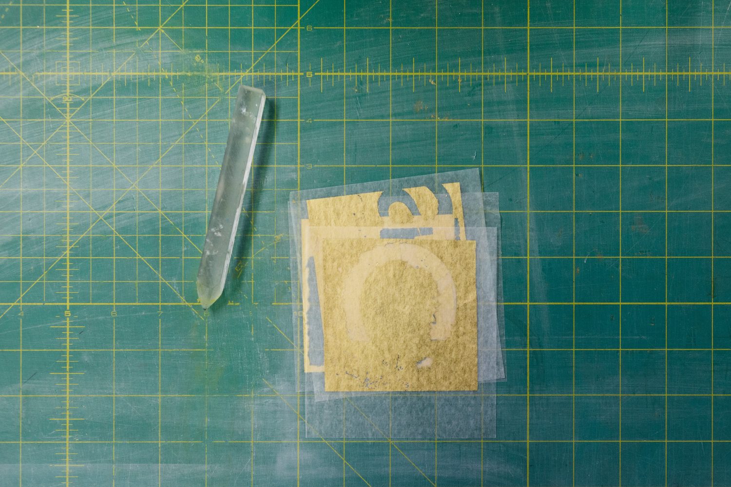 Gold foil letters ready to be applied