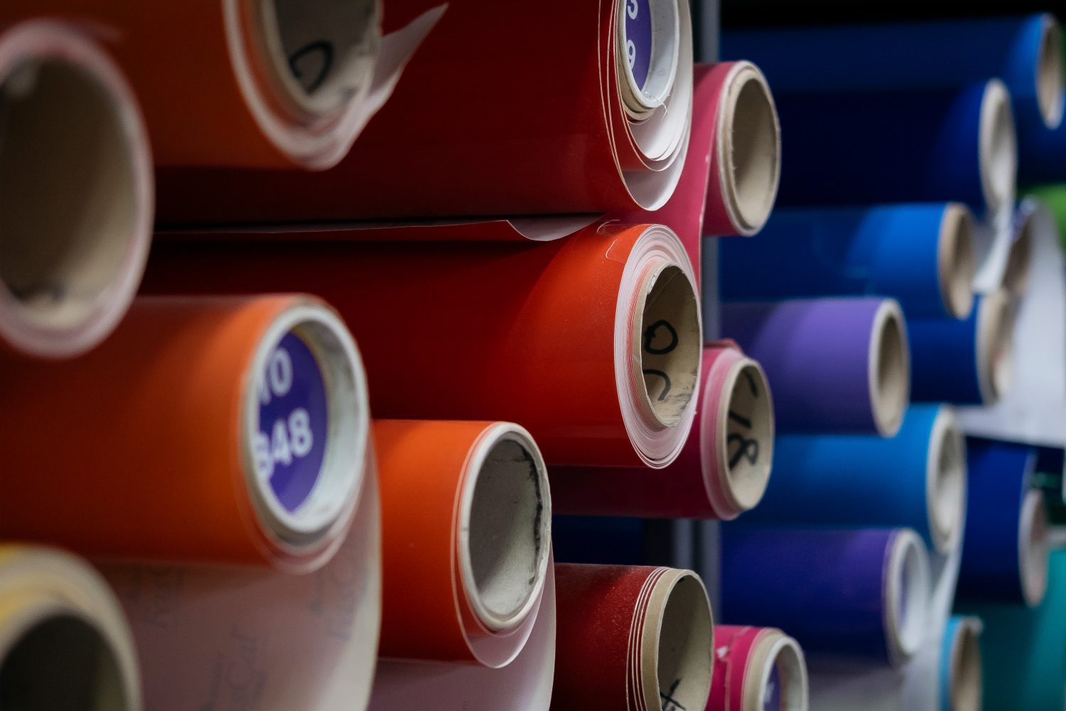 Collection of rolls of coloured vinyl